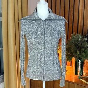Vero Moda Grey Marled Ribbed Full Zip Cardigan Sweater XL